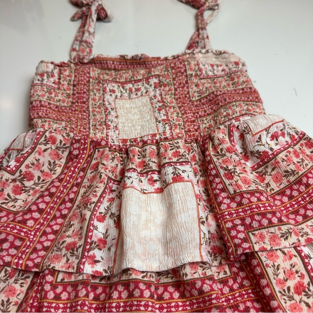 American Eagle Patchwork Tiered Sundress | Y2K Boho Cottagecore Pink Cream - Picture 4 of 11